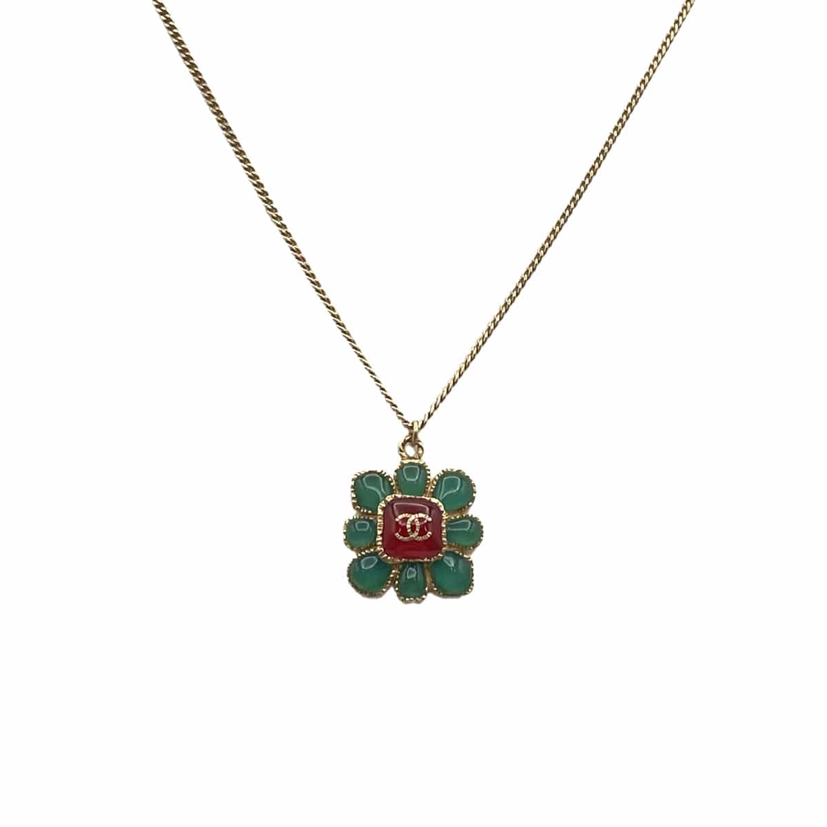 Luxury Promise Japan CHANEL NECKLACE COCOMARK FLOWER COLOR STONE GOLD ACCESSORY A16C 90321112