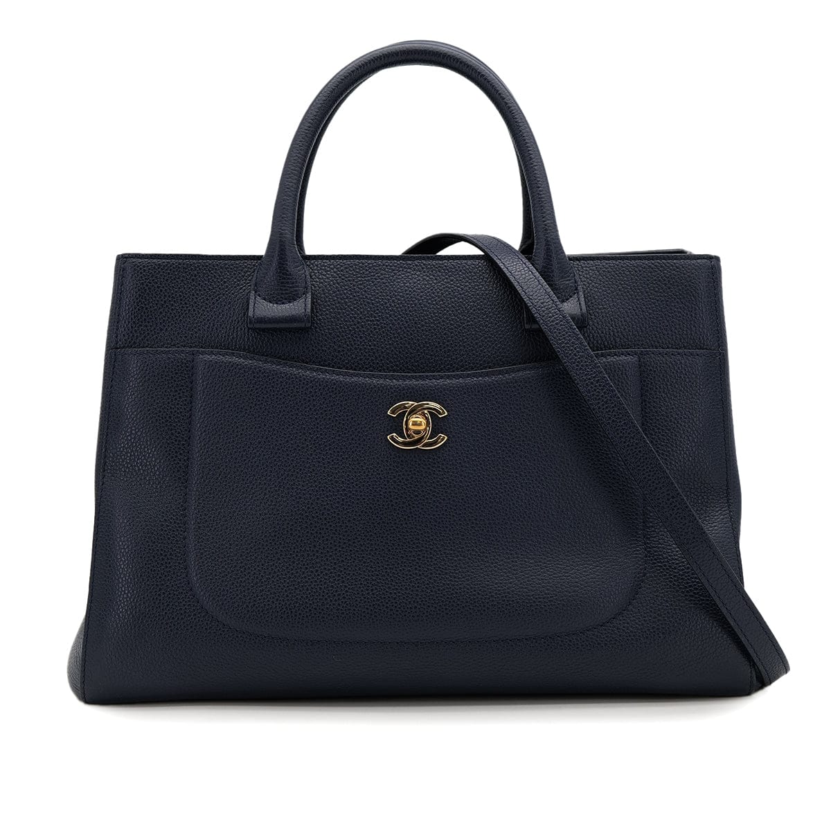 Luxury Promise Japan CHANEL NEO EXECUTIVE TOTE SHOULDER BAG NAVY CAVIAR SKIN GOLD HARDWARE 90322920