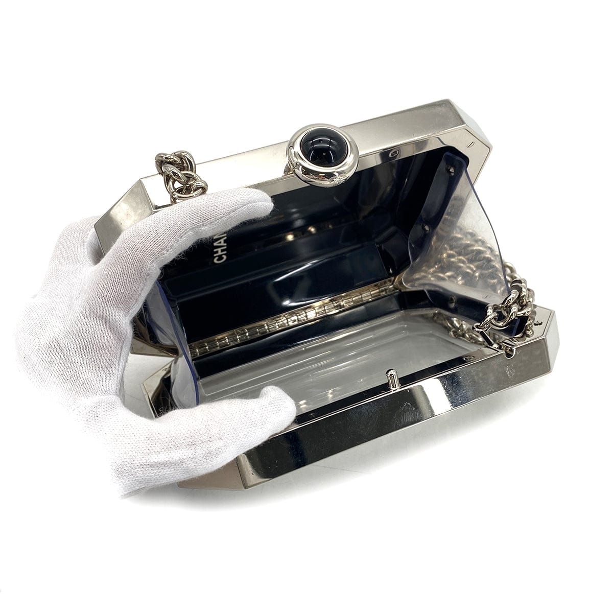Luxury Promise Japan CHANEL PREMIERE CHAIN SHOULDER BAG LOGO CLEAR SILVER ACRYLIC SILVER HARDWARE B15C 90324762