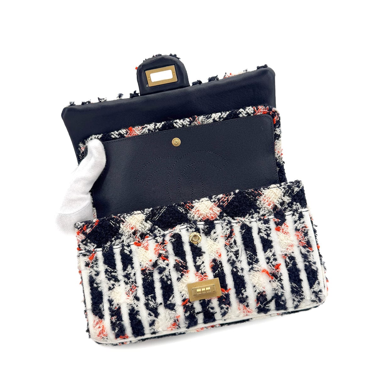 Luxury Promise Japan CHANEL REISSUE 2.55 STRIPE PATTERN CHAIN SHOULDER BAG MULTICOLOR TWEED 90286023