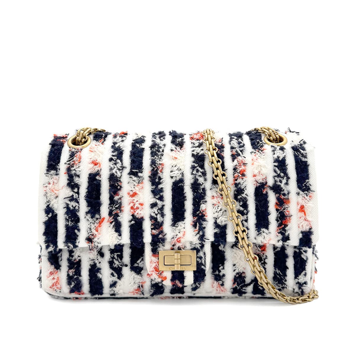 Luxury Promise Japan CHANEL REISSUE 2.55 STRIPE PATTERN CHAIN SHOULDER BAG MULTICOLOR TWEED 90286023