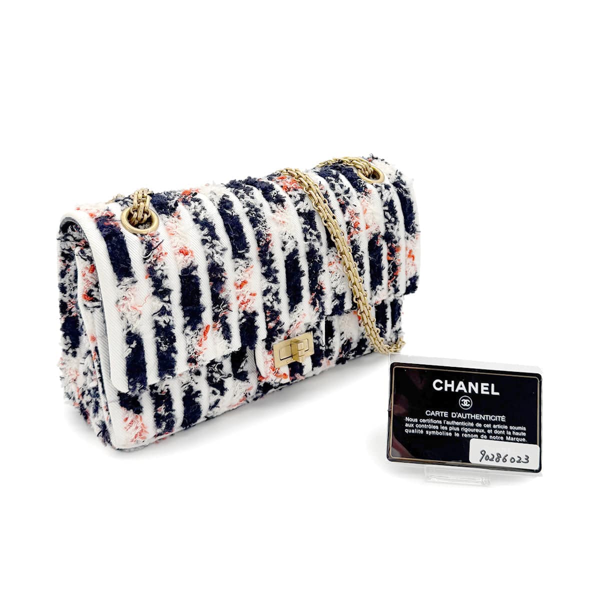 Luxury Promise Japan CHANEL REISSUE 2.55 STRIPE PATTERN CHAIN SHOULDER BAG MULTICOLOR TWEED 90286023