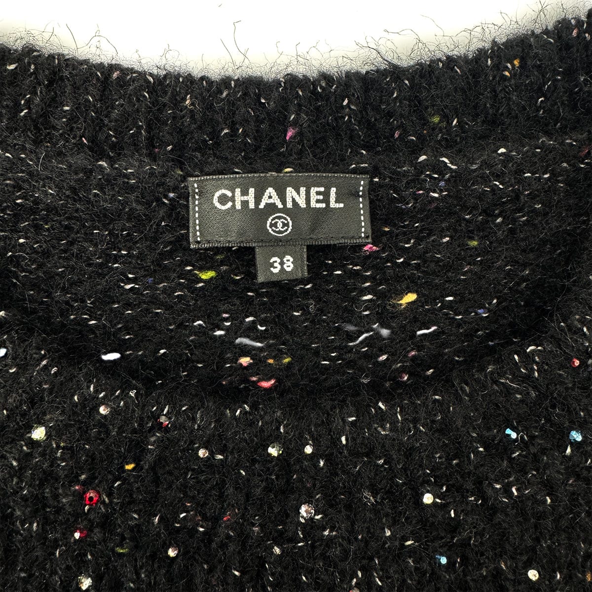 Luxury Promise Japan CHANEL RHINESTONE KNIT BLACK MULTICOLOR ALPACA 38 P57 RTW 90304983