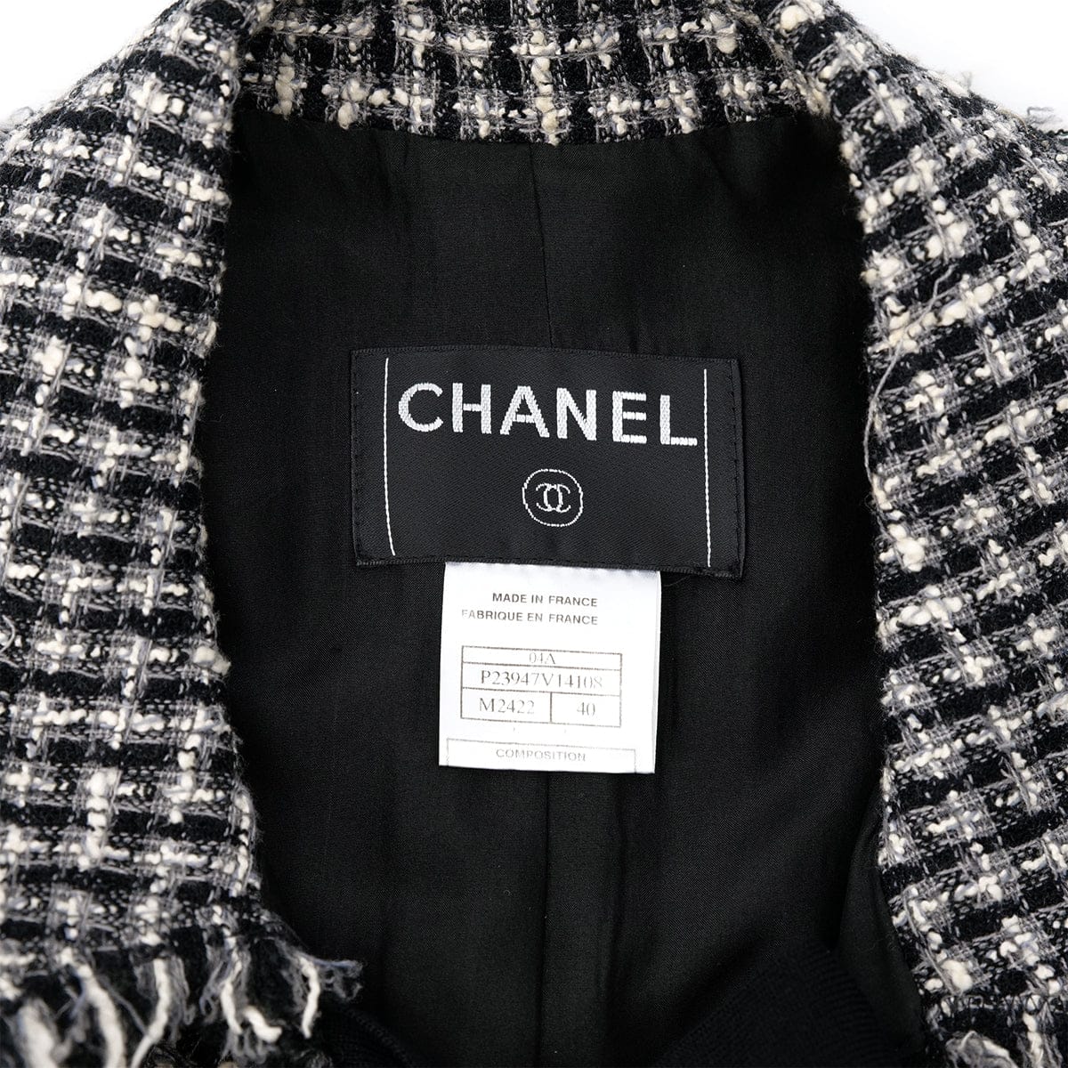 Luxury Promise Japan CHANEL RIBBON TWEED JACKET BLACK WOOL 40 04A RTW 90299827