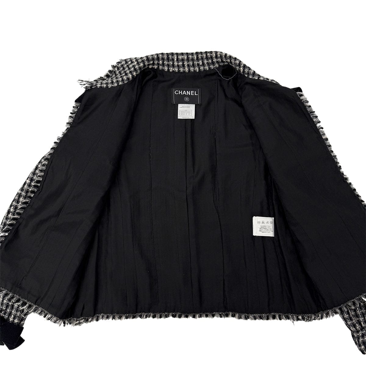 Luxury Promise Japan CHANEL RIBBON TWEED JACKET BLACK WOOL 40 04A RTW 90299827