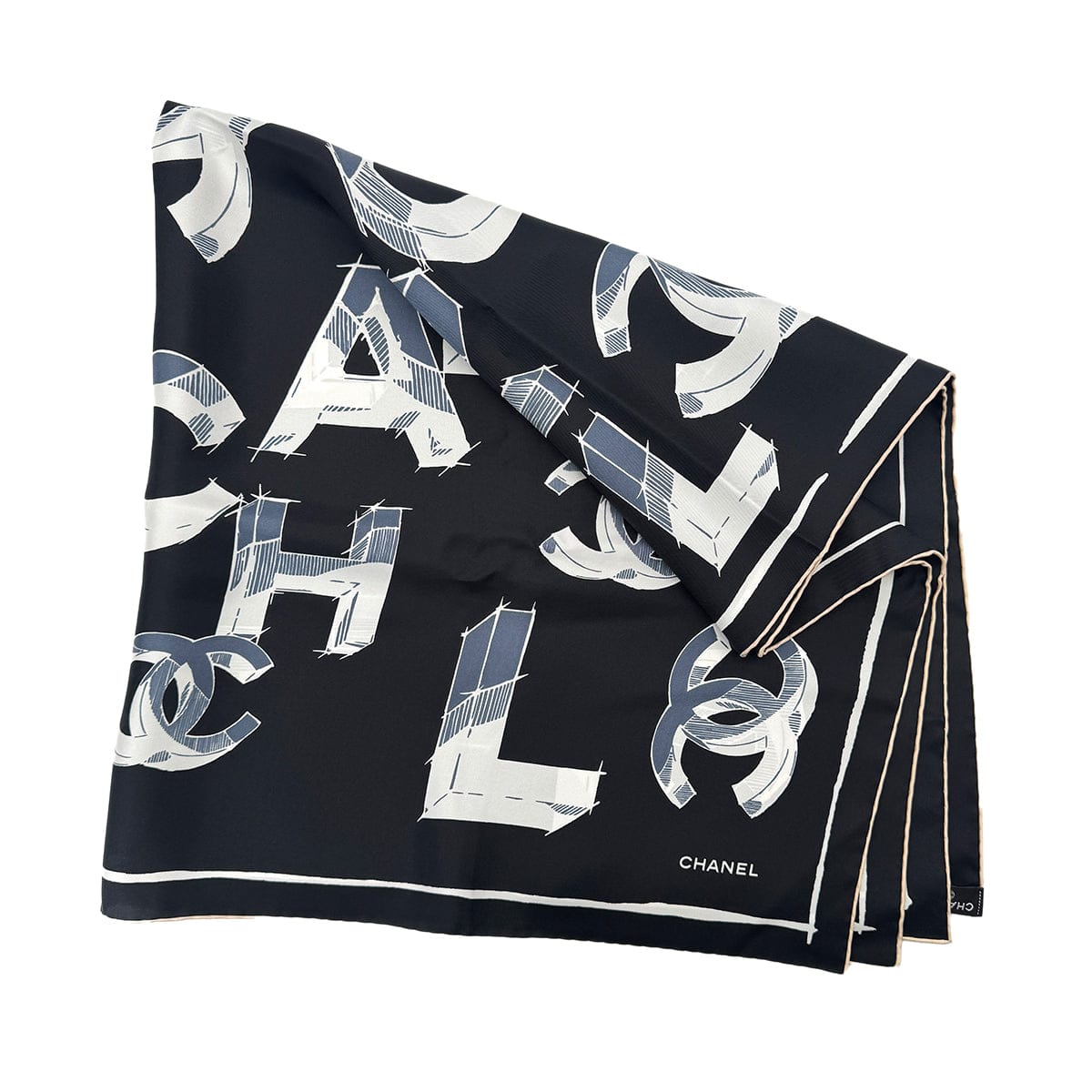 Luxury Promise Japan CHANEL SCARF COCOMARK LOGO PATTERN BALCK SILK 90292107