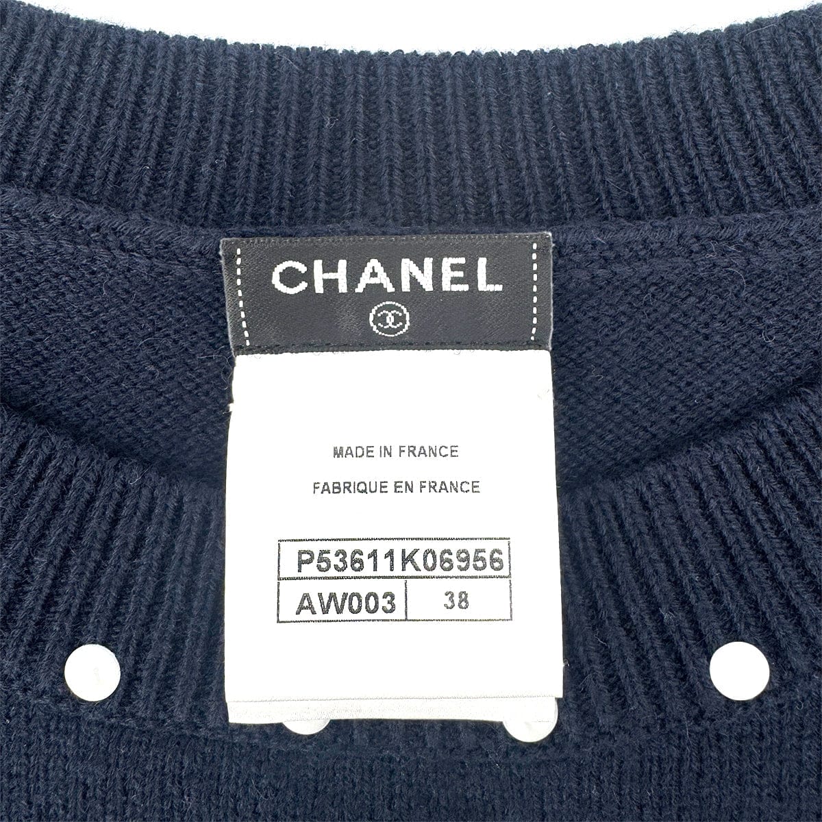 Luxury Promise Japan CHANEL SHORT SLEEVE KNIT TOPS COCOMARK FAUX PEARL NAVY COTTON 38 P53 RTW 90292112