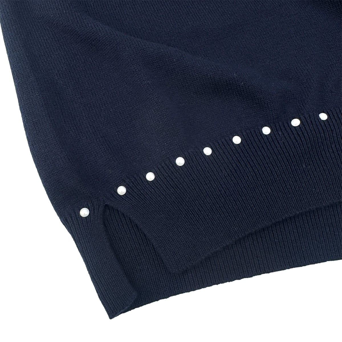 Luxury Promise Japan CHANEL SHORT SLEEVE KNIT TOPS COCOMARK FAUX PEARL NAVY COTTON 38 P53 RTW 90292112