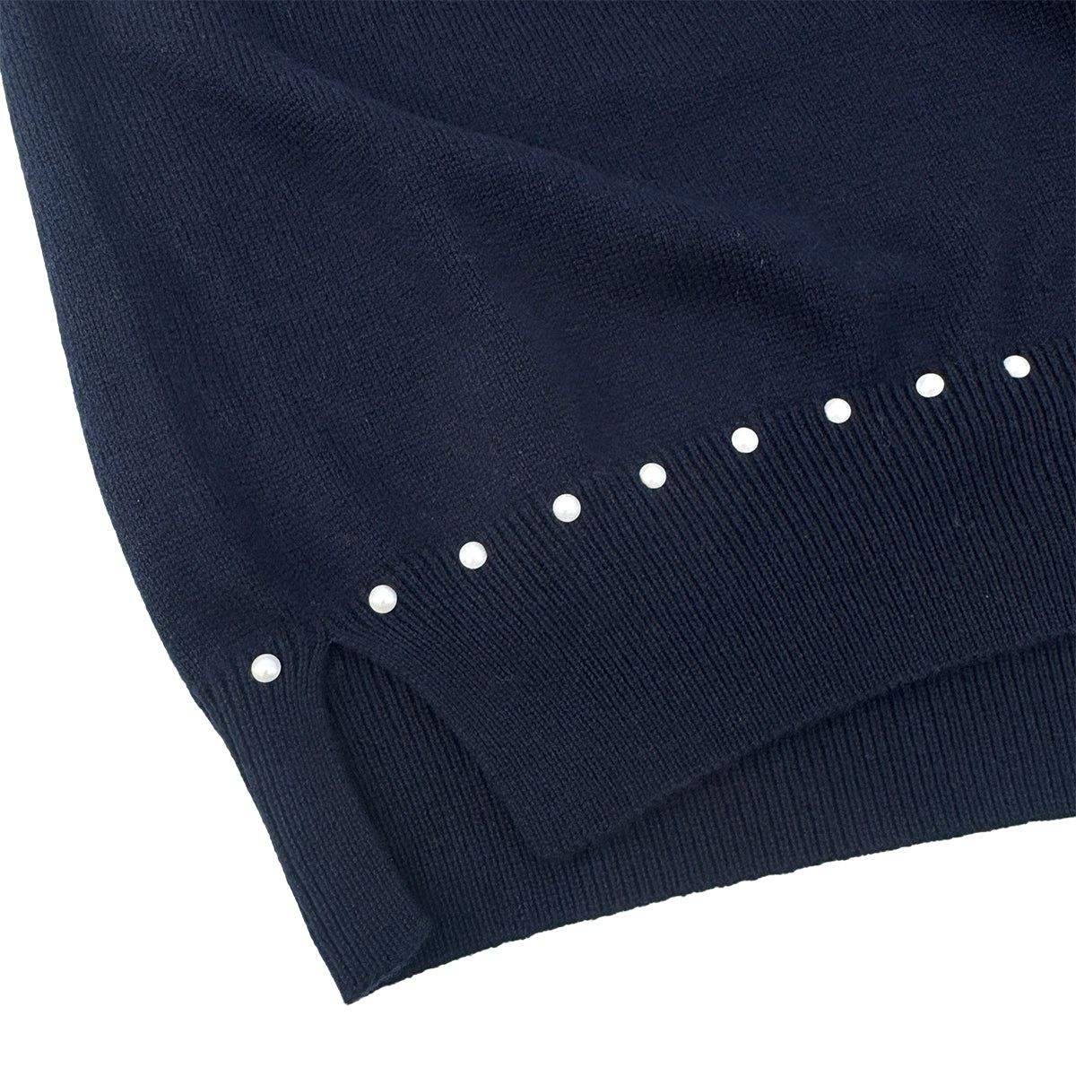 Luxury Promise Japan CHANEL SHORT SLEEVE KNIT TOPS COCOMARK FAUX PEARL NAVY COTTON 38 P53 RTW 90292112