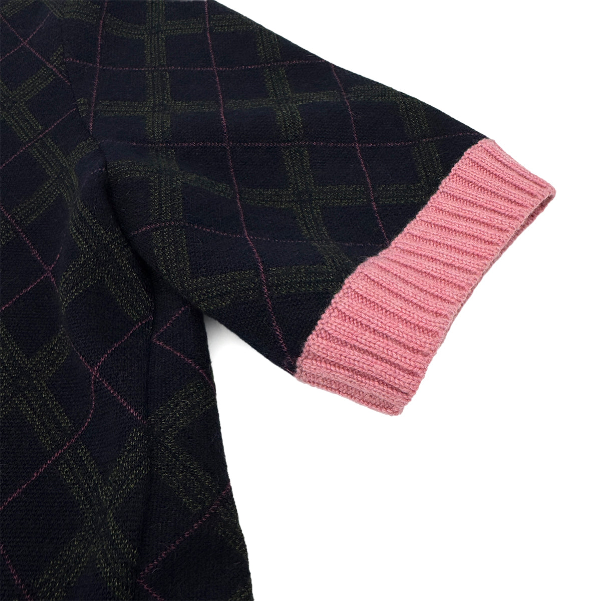 Luxury Promise Japan CHANEL SHORT SLEEVE TOPS ARGYLE PATTERN NAVY PINK CASHMERE 44 P46 RTW 90299826