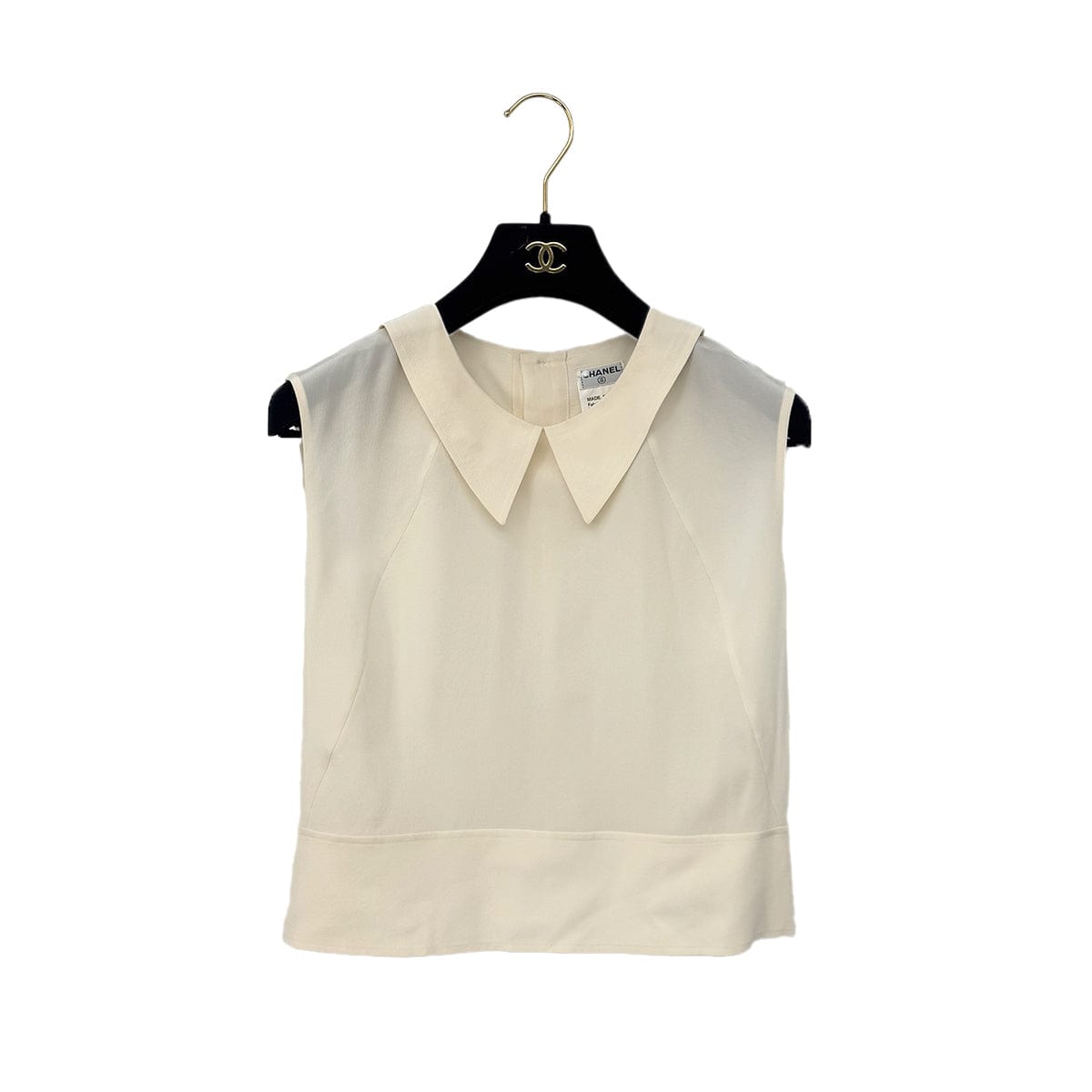 Luxury Promise Japan CHANEL SLEEVELESS BLOUSE BACK FRONT BUTTON WHITE SILK 38 01P RTW 90286901
