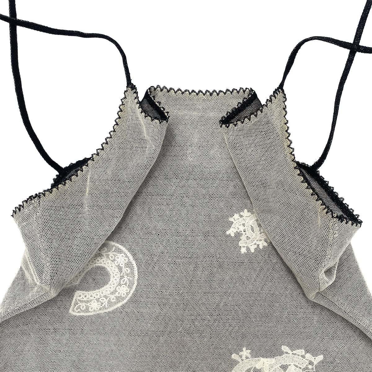 Luxury Promise Japan CHANEL SLEEVELESS MESH TOPS COCOMARK NO5 LACE ECRU BLACK COTTON 38 04P RTW 90287810