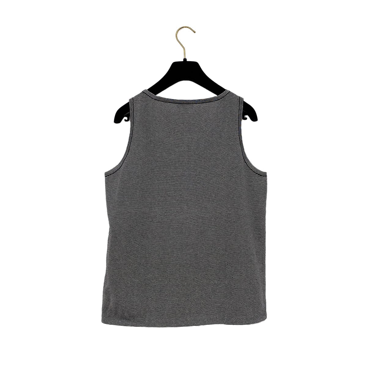 Luxury Promise Japan CHANEL SLEEVELESS TOPS BORDER FLOWER MOTIF BLACK WHITE COTTON 38 P56 RTW 90291318