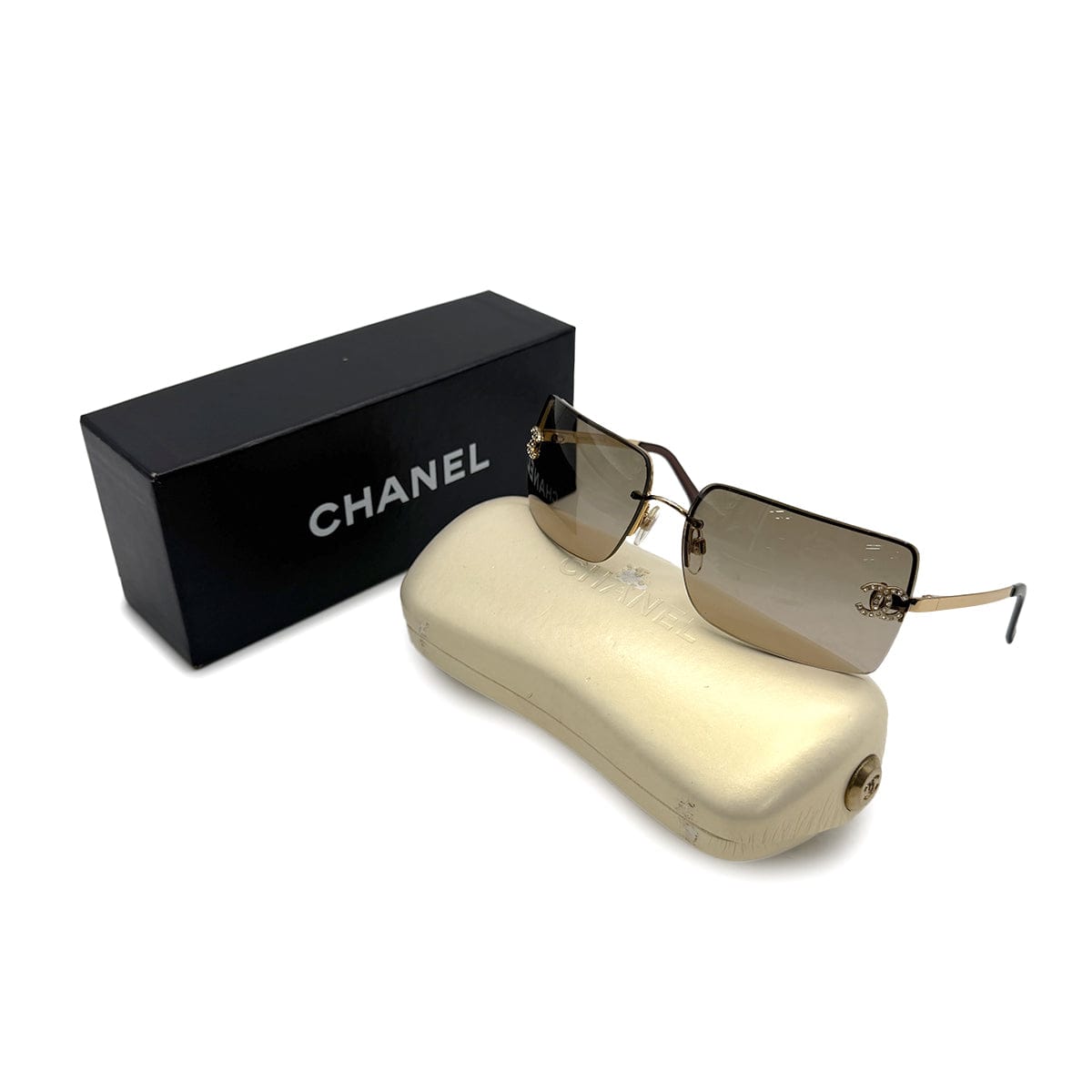 Luxury Promise Japan CHANEL SUNGLASSES COCOMARK RHINESTONE BROWN GOLD EYEWEAR 90307367