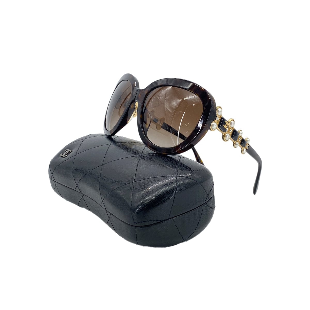 Luxury Promise Japan CHANEL SUNGLASSES COCOMARK TORTOISESHELL FAUX PEARL RHINESTONE BROWN EYEWEAR 90285769