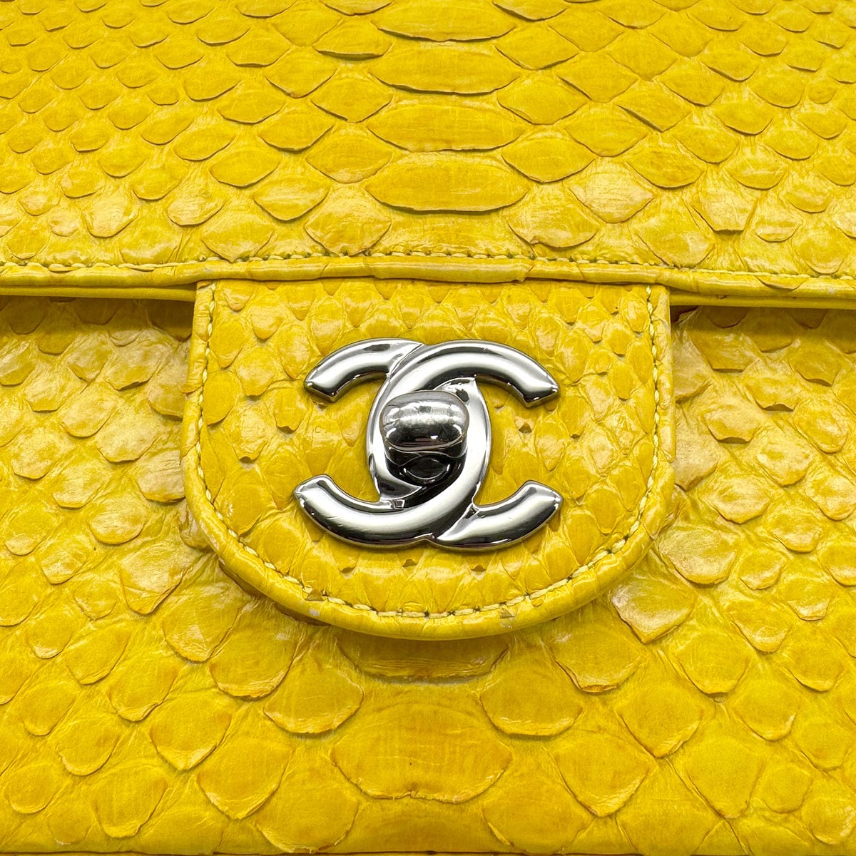 Luxury Promise Japan CHANEL TURN LOCK CHAIN SHOULDER BAG YELLOW PYTHON 90309173