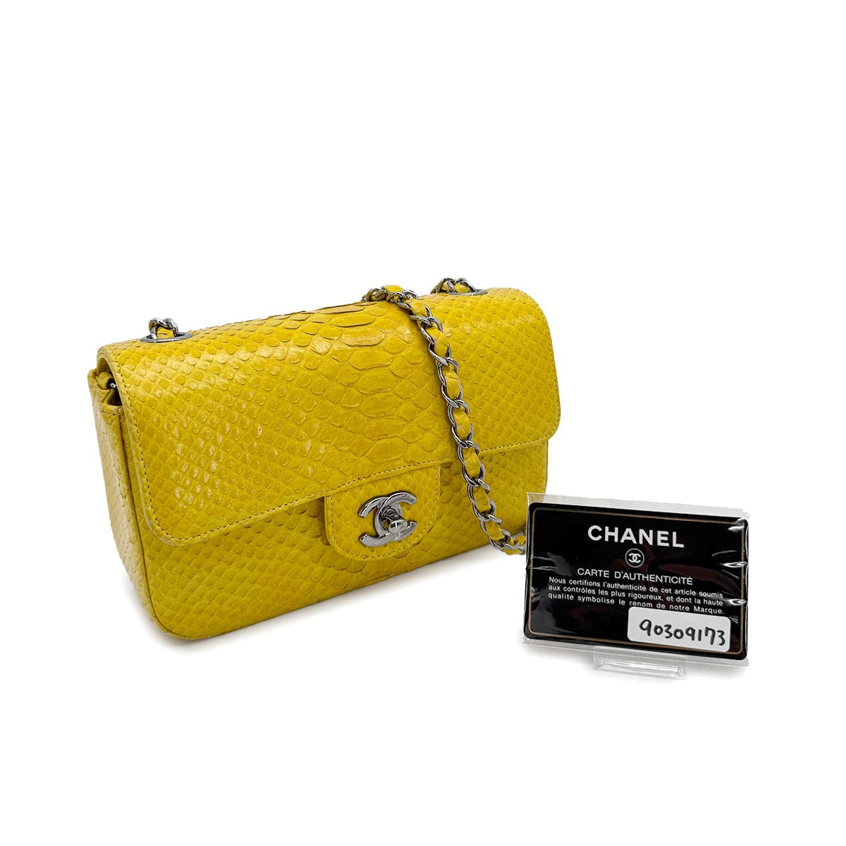 Luxury Promise Japan CHANEL TURN LOCK CHAIN SHOULDER BAG YELLOW PYTHON 90309173