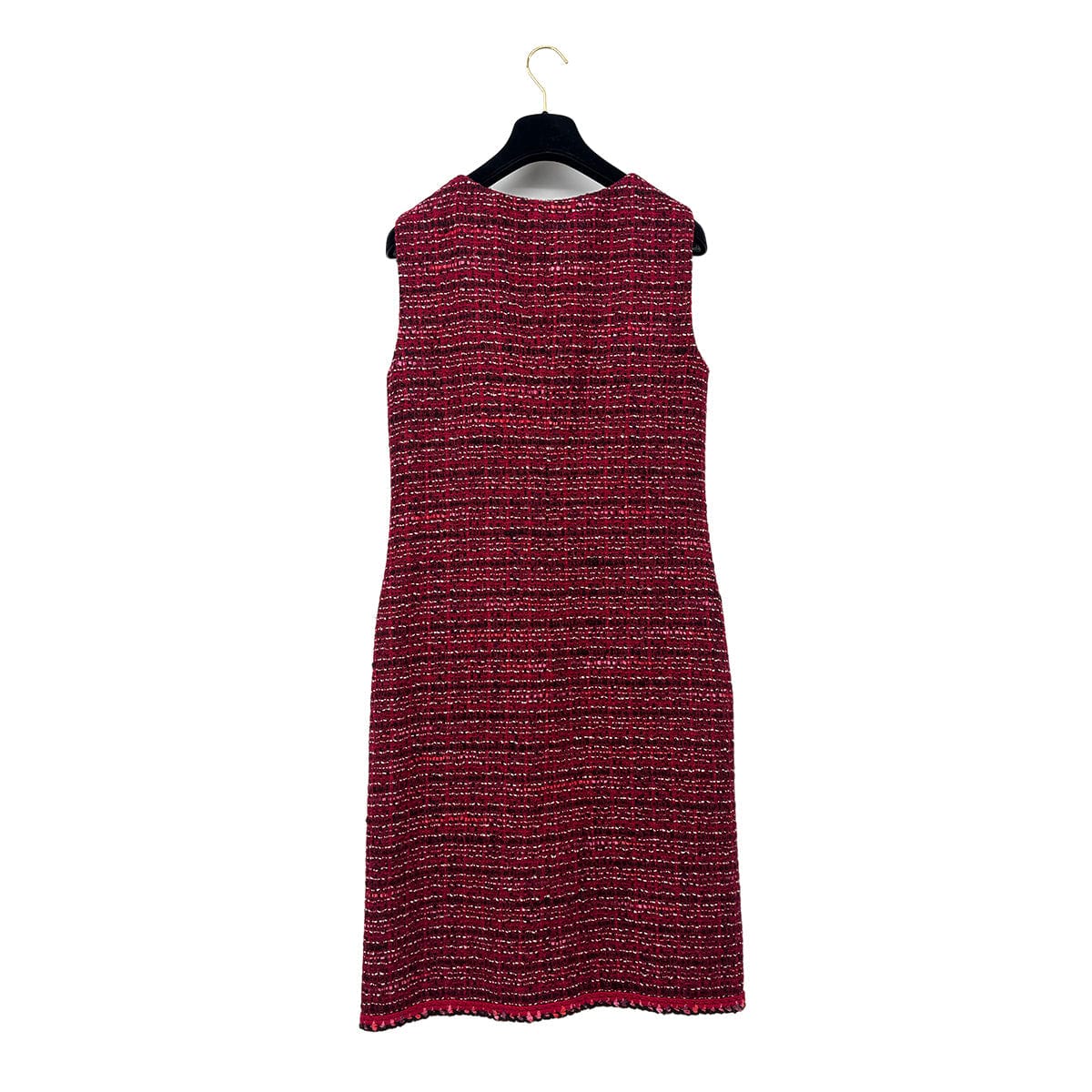 Luxury Promise Japan CHANEL TWEED COCO BUTTON SLEEVELESS ZIP DRESS RED WOOL 42 01A RTW 90283150