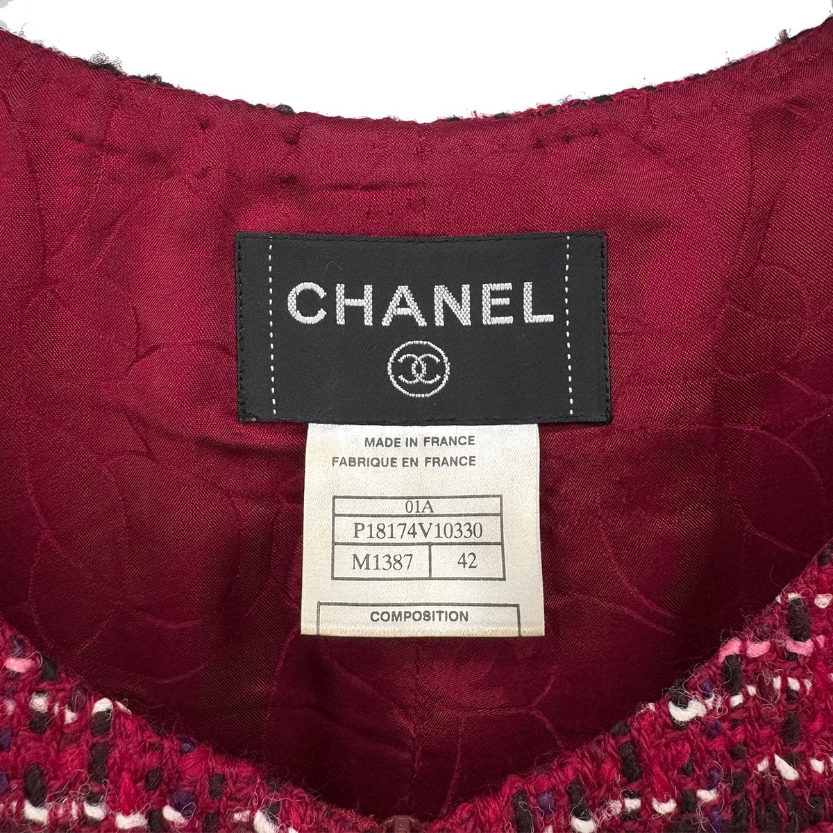 Luxury Promise Japan CHANEL TWEED COCO BUTTON SLEEVELESS ZIP DRESS RED WOOL 42 01A RTW 90283150