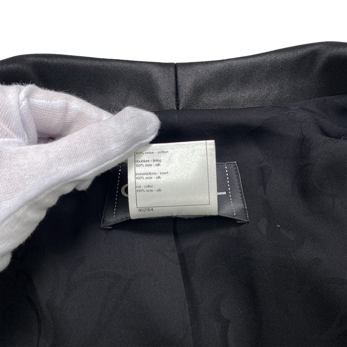 Luxury Promise Japan CHANEL TWEED JACKET COLOR STONE RHINESTONE BUTTON BLACK COTTON 38 P43 RTW 90284032