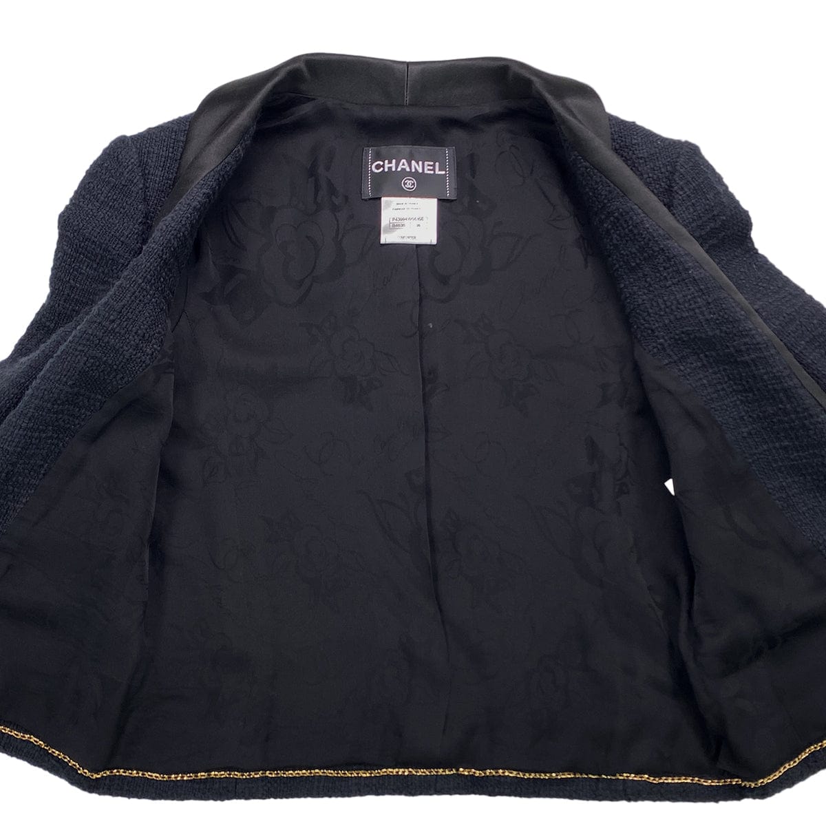 Luxury Promise Japan CHANEL TWEED JACKET COLOR STONE RHINESTONE BUTTON BLACK COTTON 38 P43 RTW 90284032