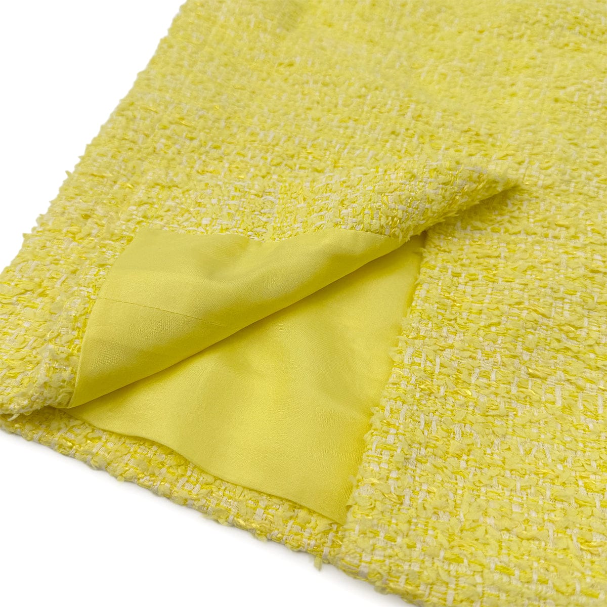 Luxury Promise Japan CHANEL TWEED JACKET SKIRT SET COCO BUTTON RHINESTONE YELLOW COTTON 36 P42 RTW 90288977