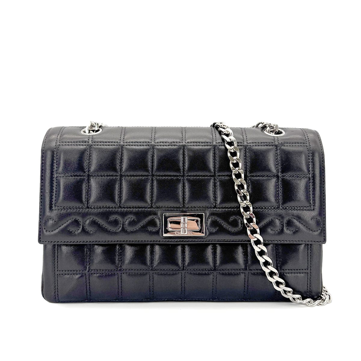 Luxury Promise Japan CHANEL VINTAGE 2.55 CHOCOLATE BAR CHAIN SHOULDER BAG BLACK LAMB SKIN 90268882
