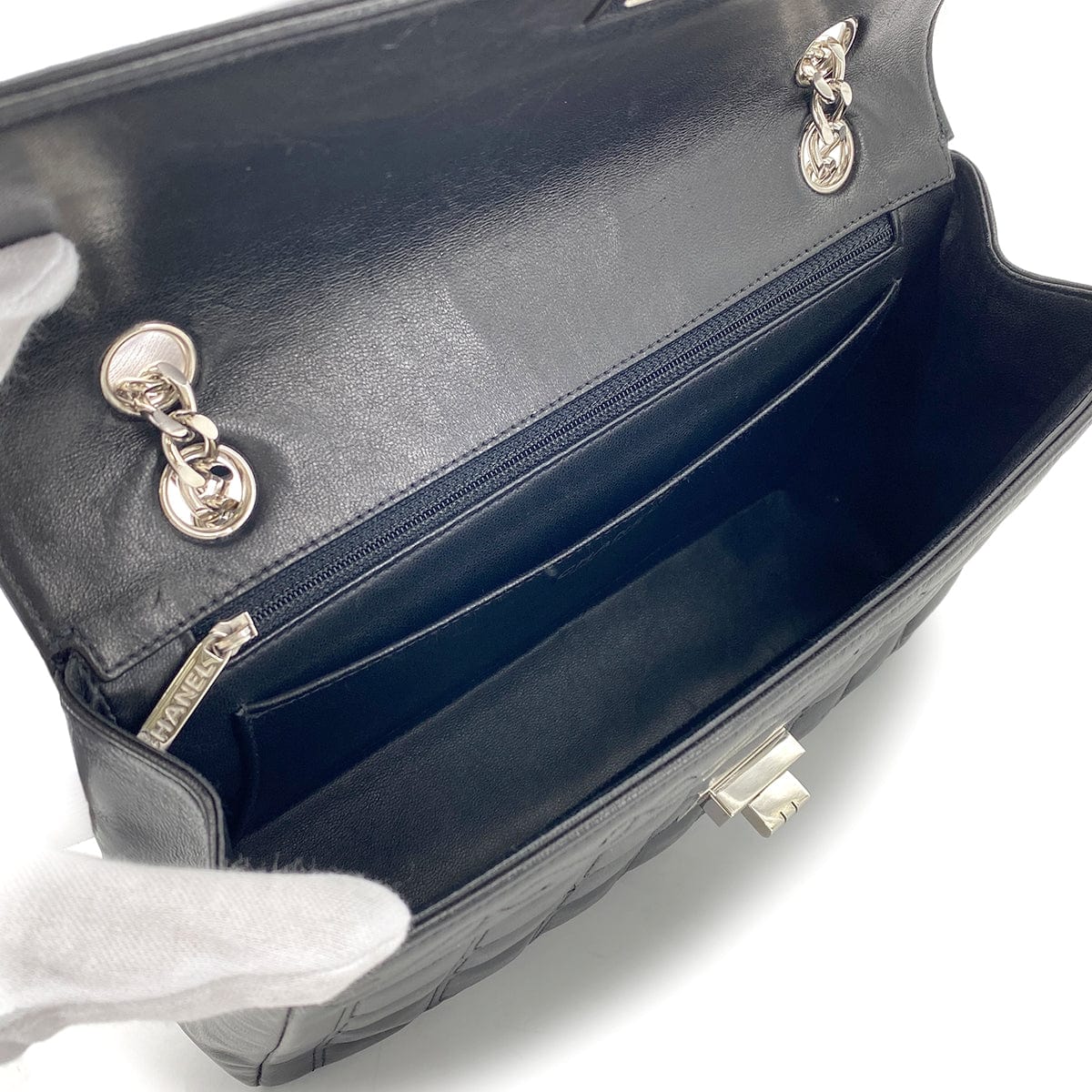 Luxury Promise Japan CHANEL VINTAGE 2.55 CHOCOLATE BAR RHINESTONE CHAIN SHOULDER BAG BLACK LAMB SKIN 90272503