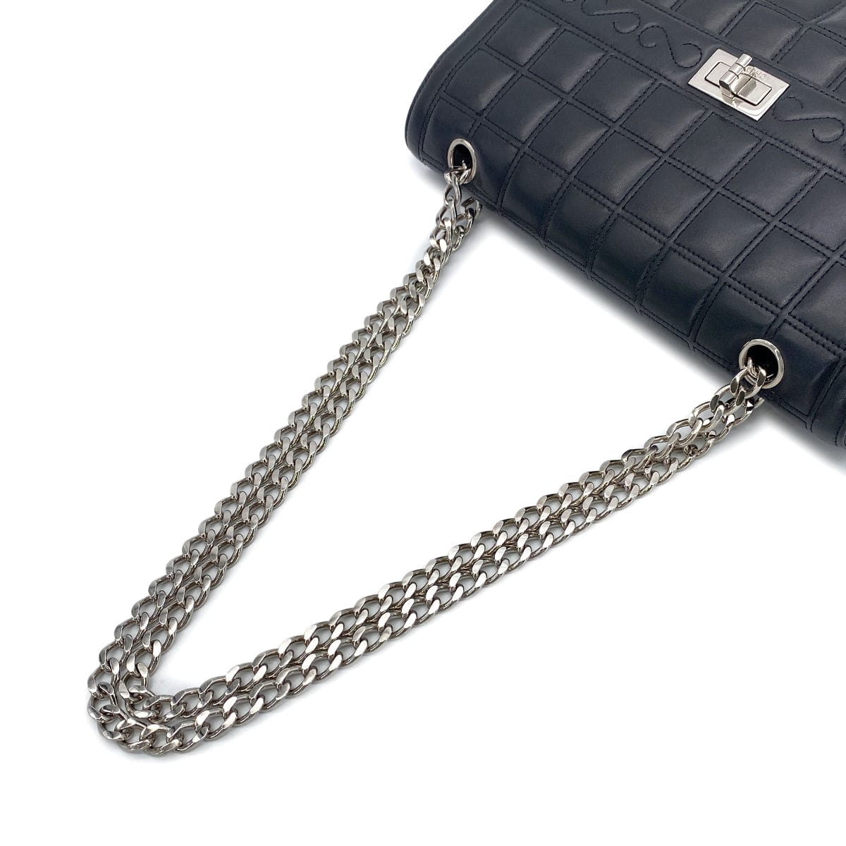 Luxury Promise Japan CHANEL VINTAGE 2.55 CHOCOLATE BAR RHINESTONE CHAIN SHOULDER BAG BLACK LAMB SKIN 90272503