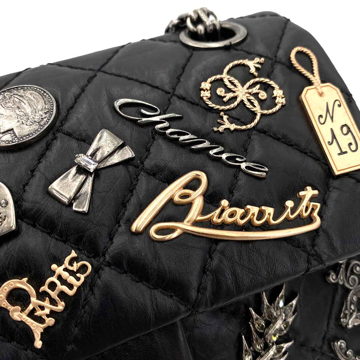 Luxury Promise Japan CHANEL VINTAGE 2.55 LUCKY CHARM CHAIN SHOULDER BAG BLACK CALF SKIN SHW 90245051