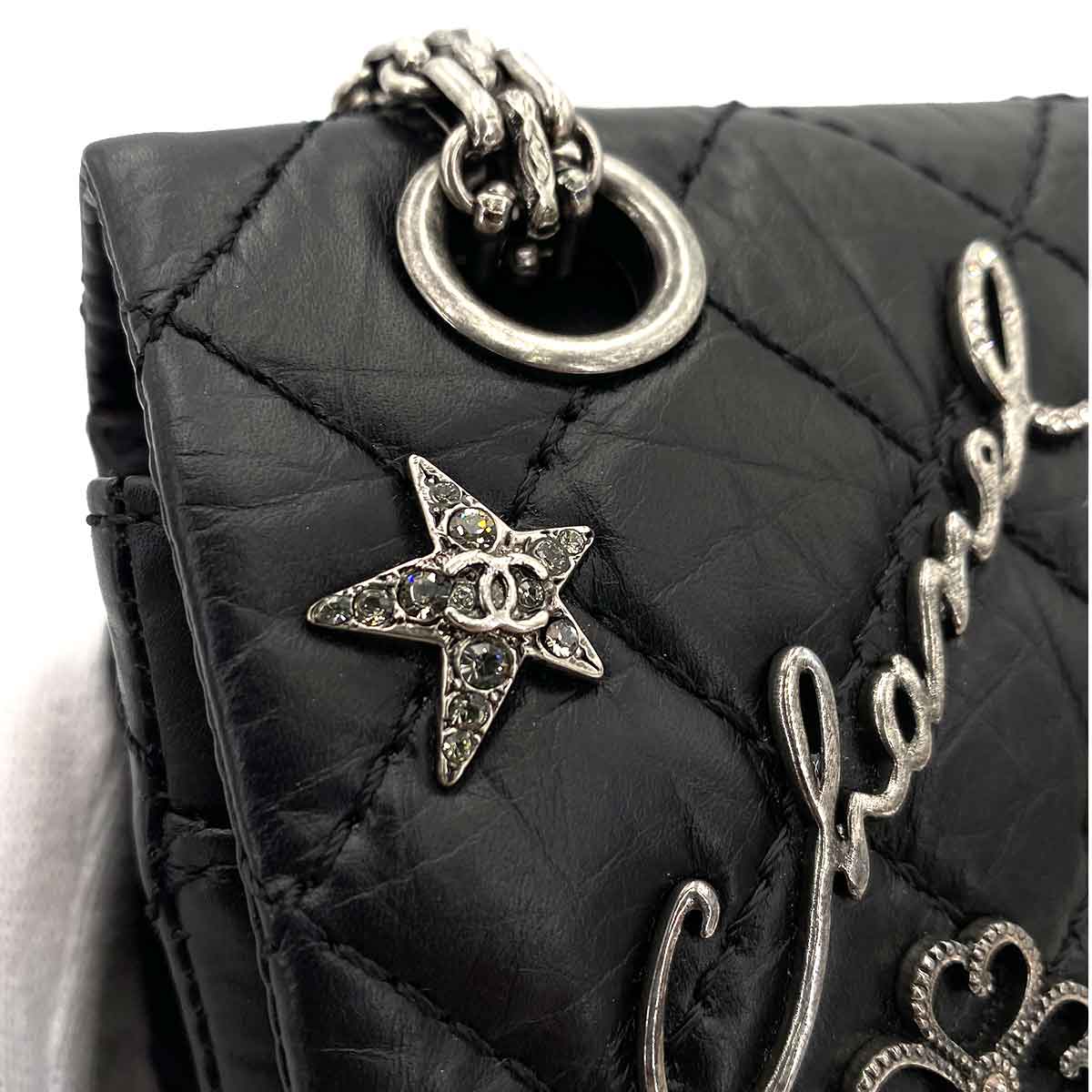 Luxury Promise Japan CHANEL VINTAGE 2.55 LUCKY CHARM CHAIN SHOULDER BAG BLACK CALF SKIN SHW 90245051