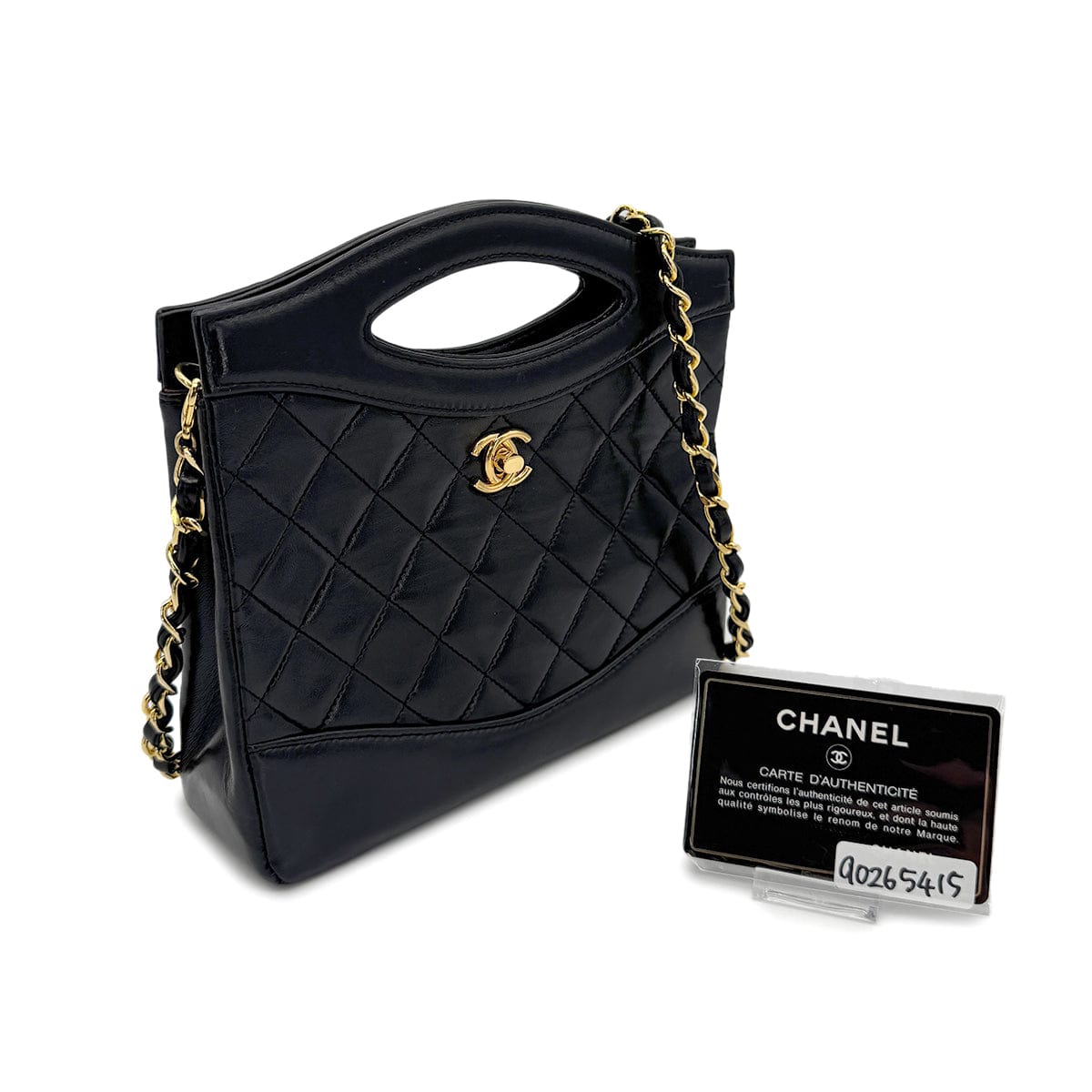 Luxury Promise Japan CHANEL VINTAGE 2WAY HAND CHAIN SHOULDER BAG BLACK LAMB SKIN 90265415