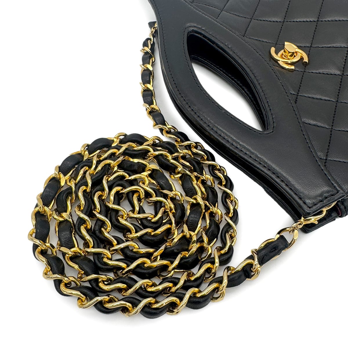 Luxury Promise Japan CHANEL VINTAGE 2WAY HAND CHAIN SHOULDER BAG BLACK LAMB SKIN 90265415