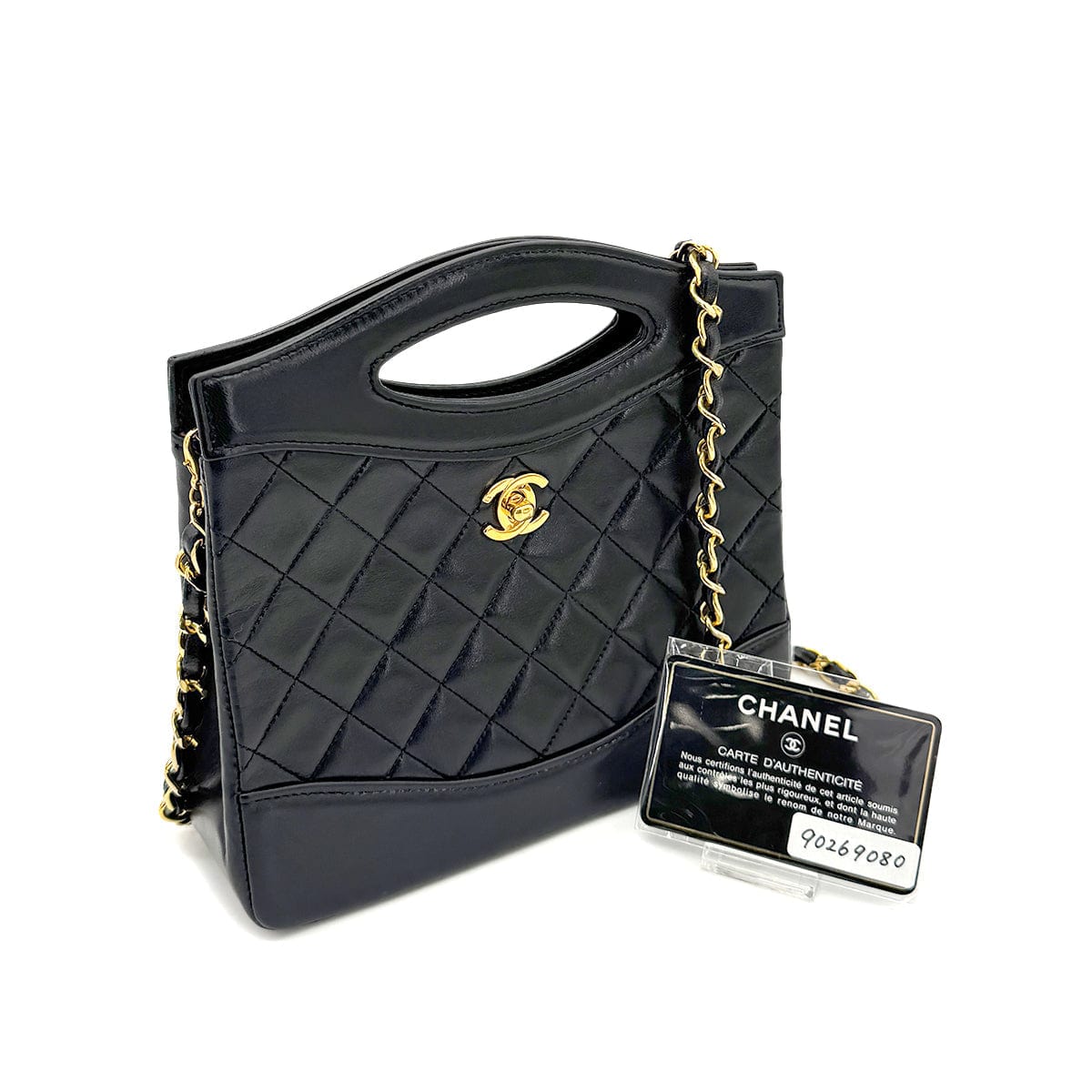 Luxury Promise Japan CHANEL VINTAGE 2WAY HAND CHAIN SHOULDER BAG BLACK LAMB SKIN 90269080
