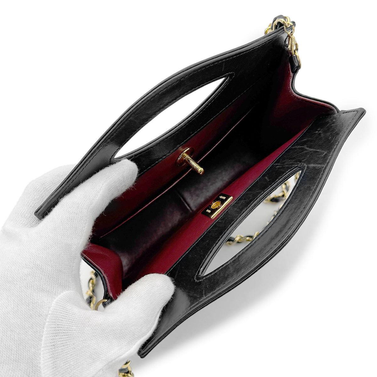 Luxury Promise Japan CHANEL VINTAGE 2WAY HAND CHAIN SHOULDER BAG BLACK LAMB SKIN 90269080