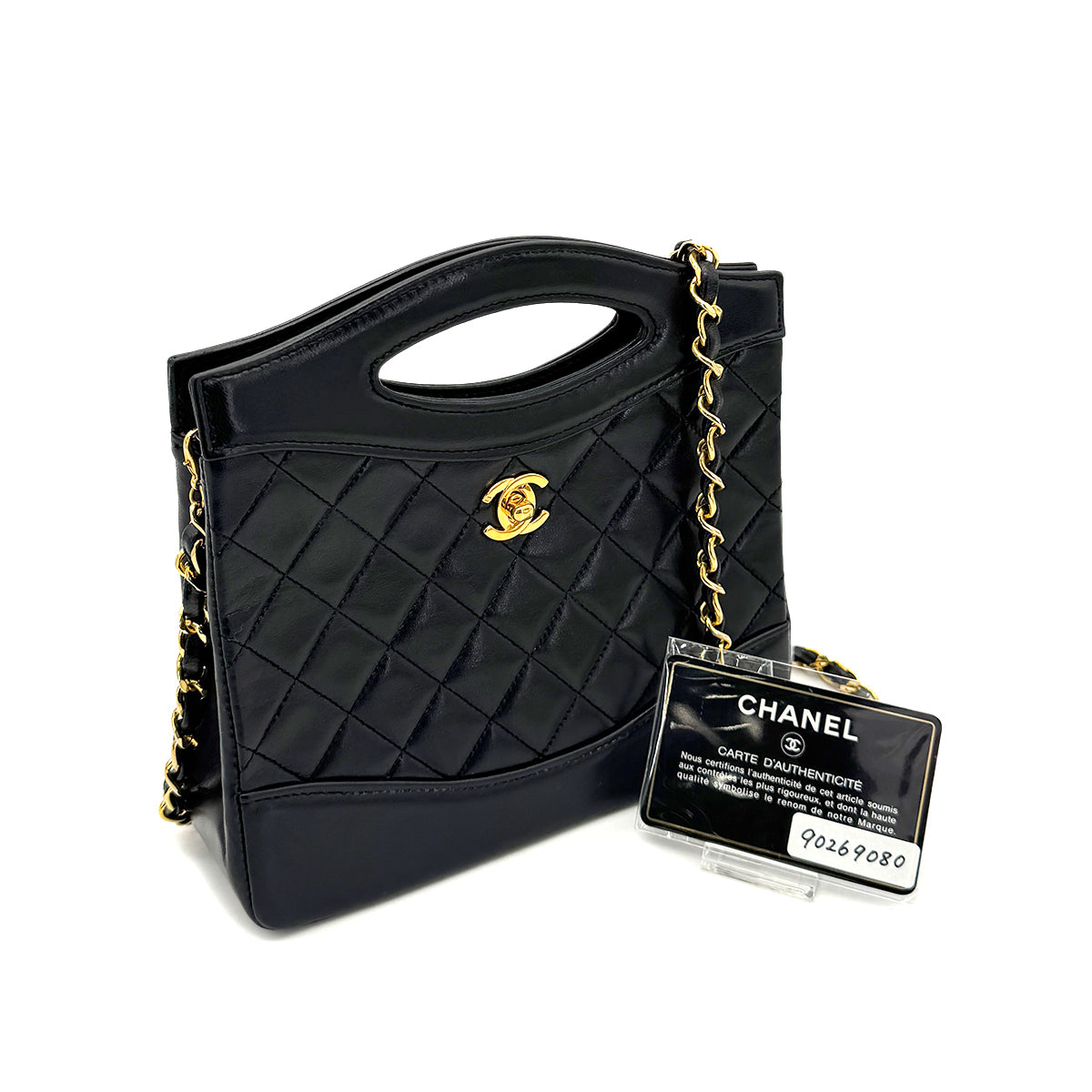 Luxury Promise Japan CHANEL VINTAGE 2WAY HAND CHAIN SHOULDER BAG BLACK LAMB SKIN 90269080