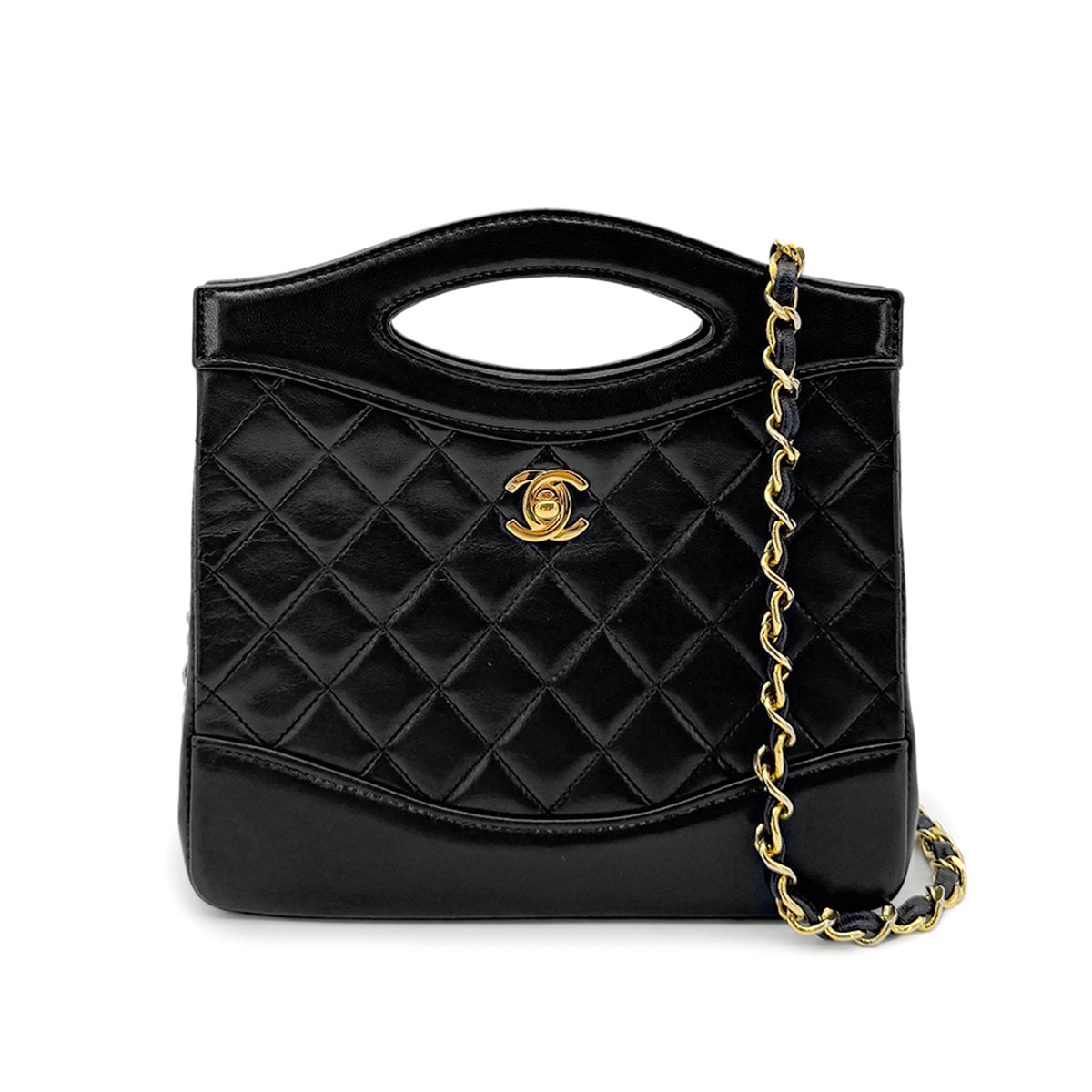 Luxury Promise Japan CHANEL VINTAGE 2WAY HAND CHAIN SHOULDER BAG BLACK LAMB SKIN 90269080