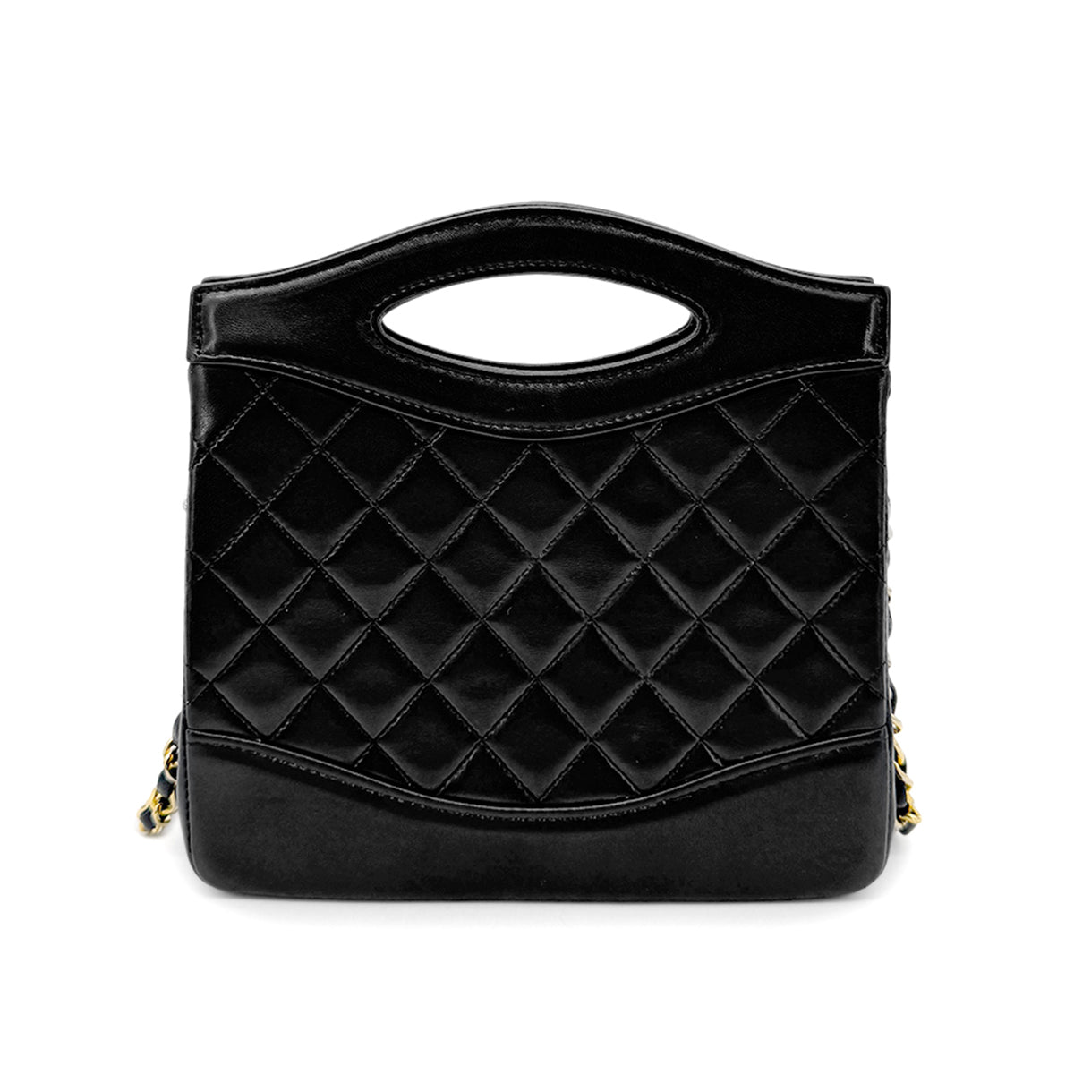 Luxury Promise Japan CHANEL VINTAGE 2WAY HAND CHAIN SHOULDER BAG BLACK LAMB SKIN 90269080