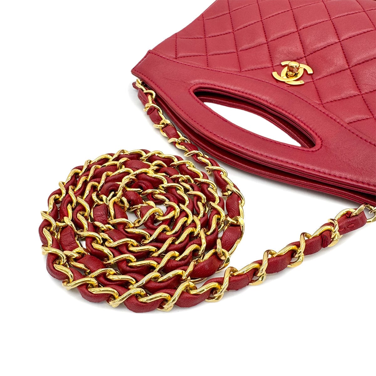 Luxury Promise Japan CHANEL VINTAGE 2WAY HAND CHAIN SHOULDER BAG RED LAMB SKIN 90285147