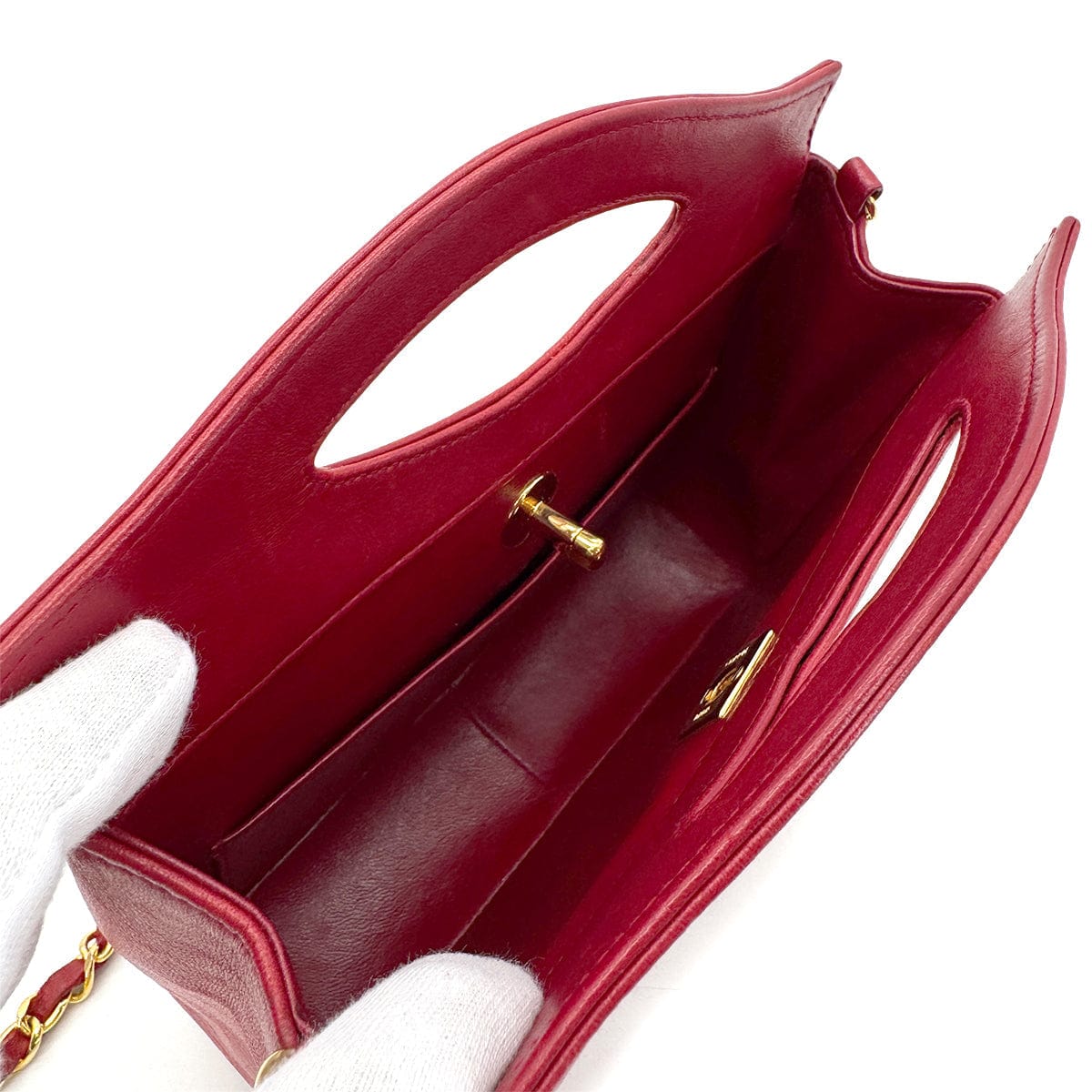 Luxury Promise Japan CHANEL VINTAGE 2WAY HAND CHAIN SHOULDER BAG RED LAMB SKIN 90285147