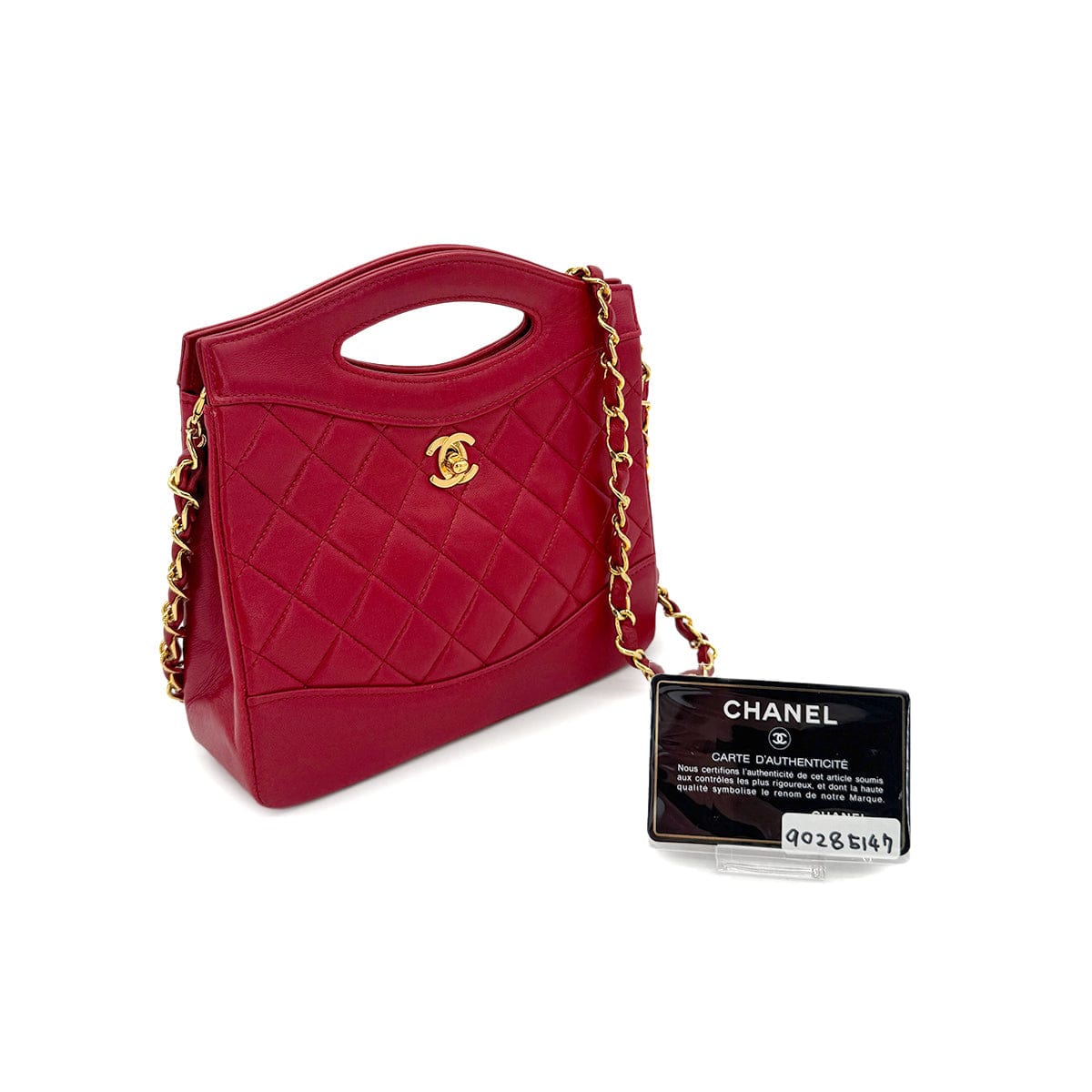 Luxury Promise Japan CHANEL VINTAGE 2WAY HAND CHAIN SHOULDER BAG RED LAMB SKIN 90285147