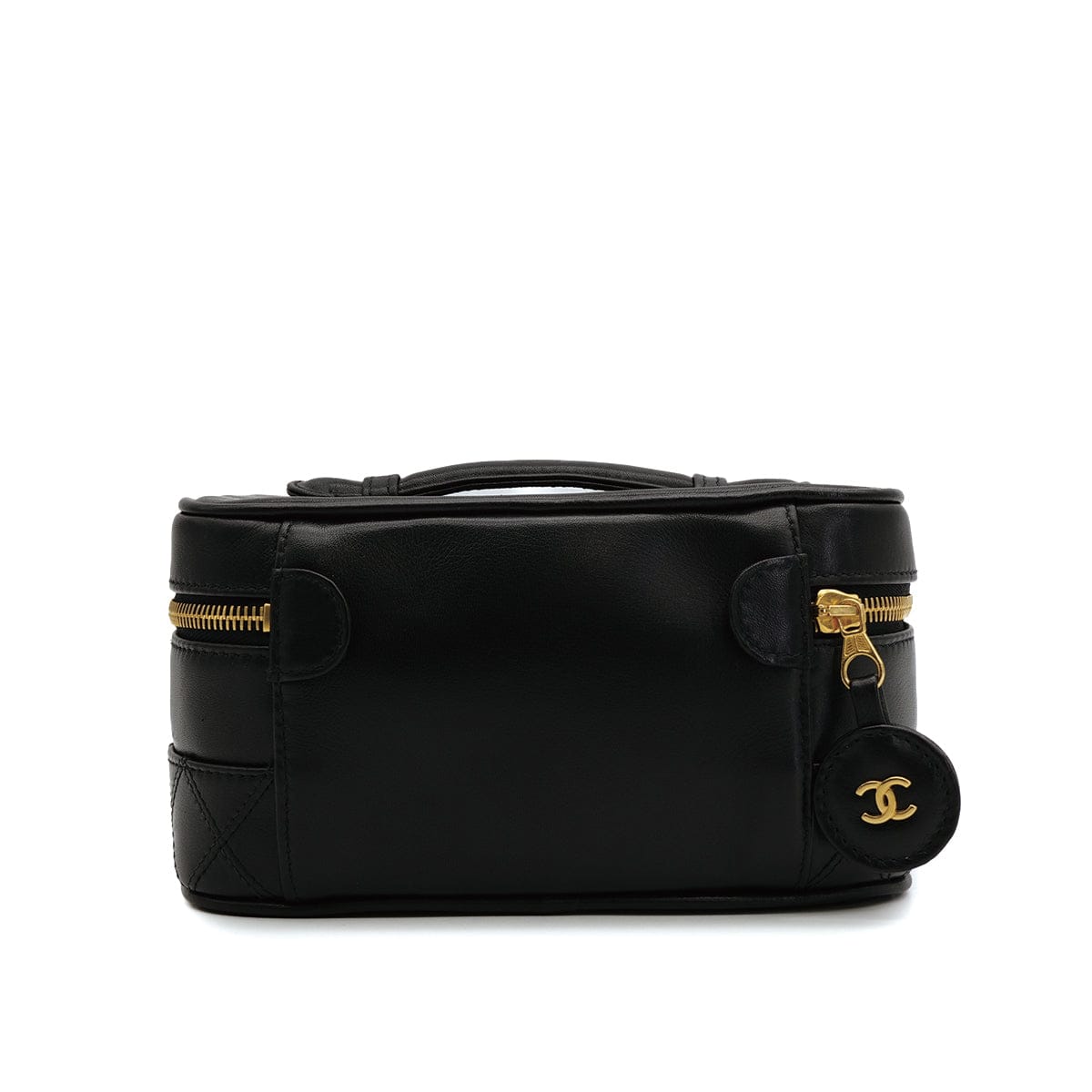 Luxury Promise Japan CHANEL VINTAGE BICOLORE VANITY HAND BAG BLACK CALF LEATHER 90309656