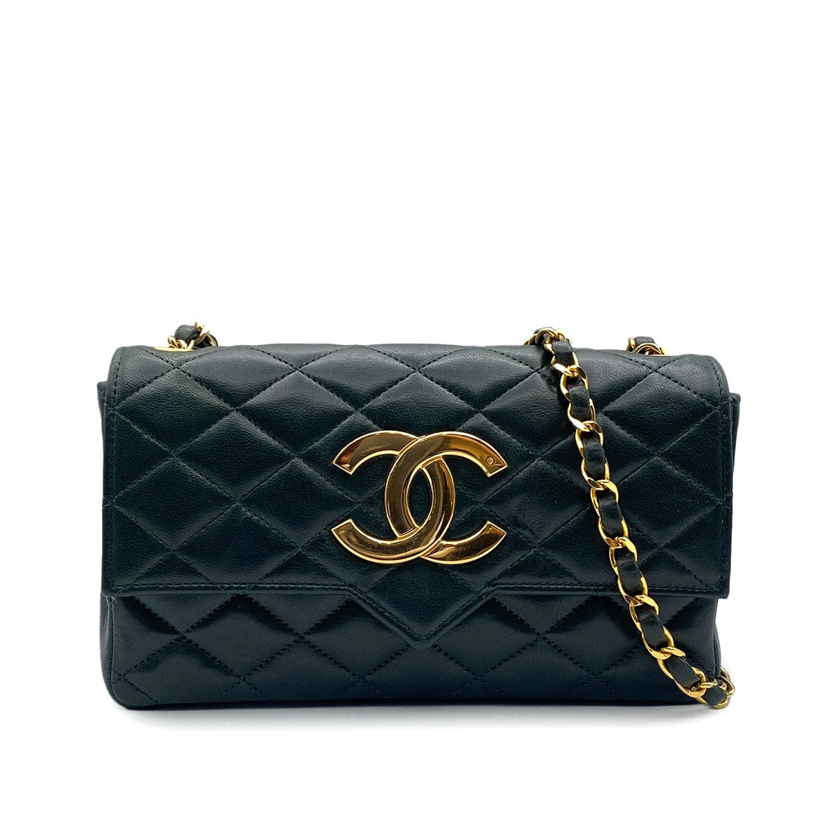 Luxury Promise Japan CHANEL VINTAGE BIG COCO CHAIN SHOULDER BAG DARK GREEN LAMB SKIN 90300650