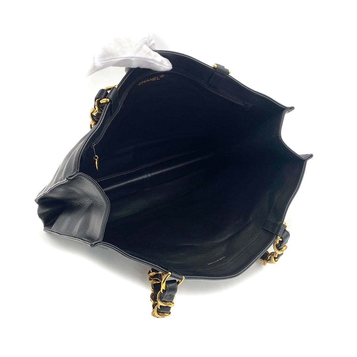 Luxury Promise Japan CHANEL VINTAGE BIG COCO CHAIN TOTE BAG BLACK LAMB SKIN 90301751