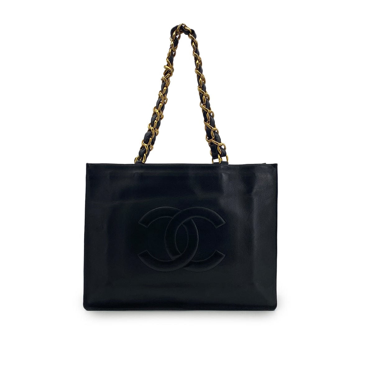 Luxury Promise Japan CHANEL VINTAGE BIG COCO CHAIN TOTE BAG BLACK LAMB SKIN 90301751