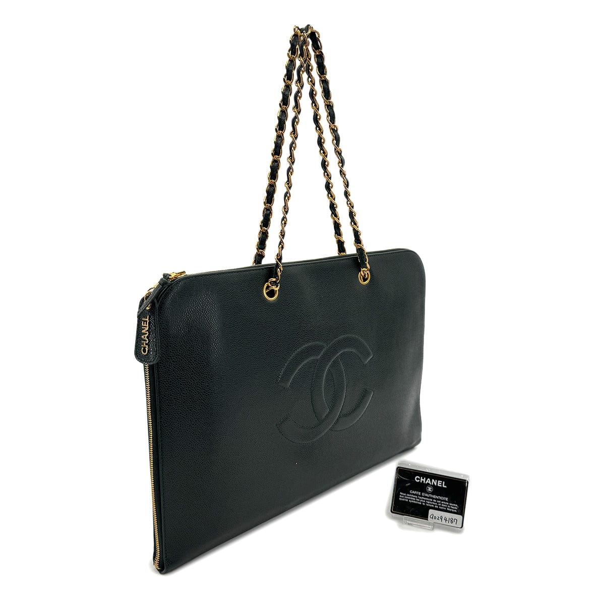 Luxury Promise Japan CHANEL VINTAGE BIG COCO CHAIN TOTE BAG GREEN CAVIAR SKIN 90294187