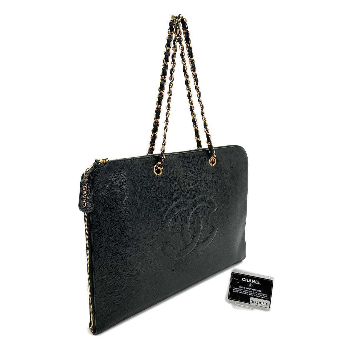 Luxury Promise Japan CHANEL VINTAGE BIG COCO CHAIN TOTE BAG GREEN CAVIAR SKIN 90294187