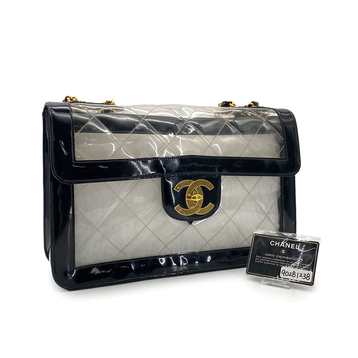 Luxury Promise Japan CHANEL VINTAGE BIG COCO CLEAR CHAIN SHOULDER BAG BLACK VINYL 90281238