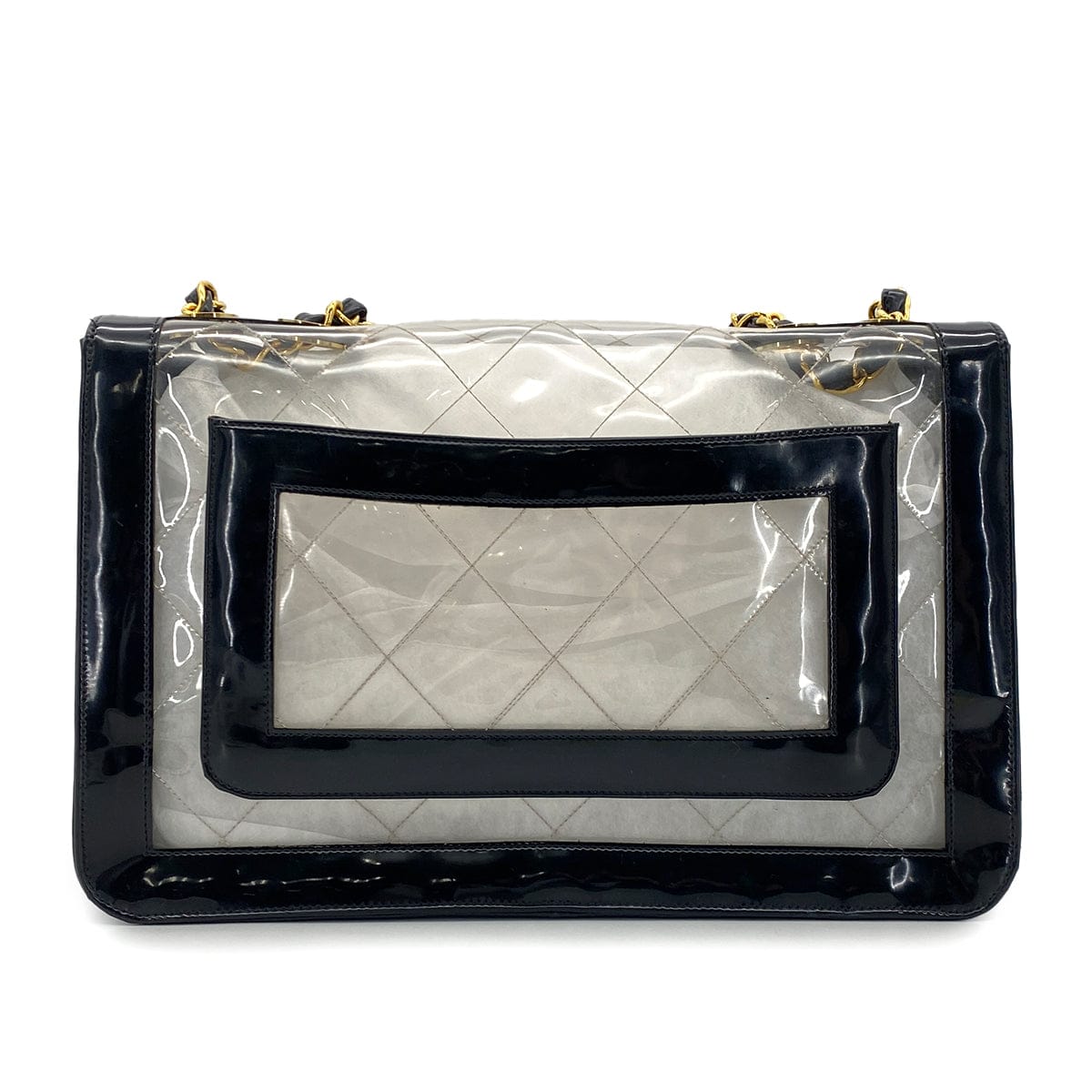 Luxury Promise Japan CHANEL VINTAGE BIG COCO CLEAR CHAIN SHOULDER BAG BLACK VINYL 90281238