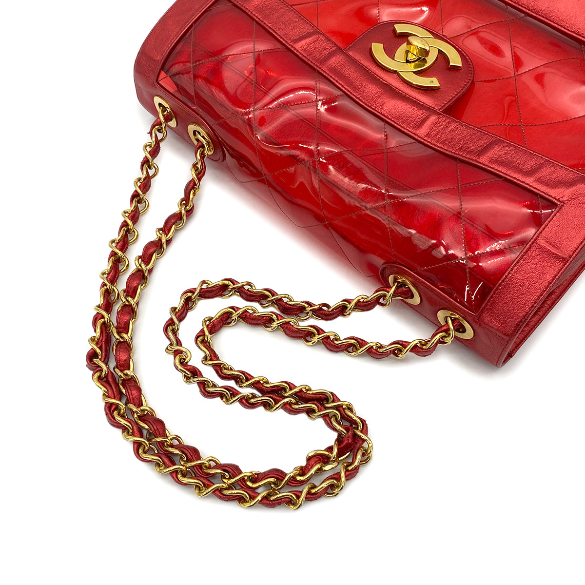 Luxury Promise Japan CHANEL VINTAGE BIG COCO CLEAR CHAIN SHOULDER BAG RED VINYL LEATHER 90277070